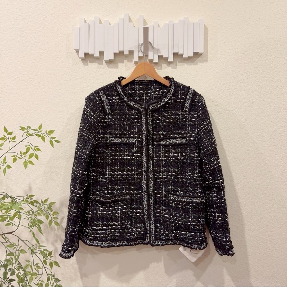 J.Ing Black Tweed Round Neck Jacket Outwear Size Xxl Nwt — image 7 of 8